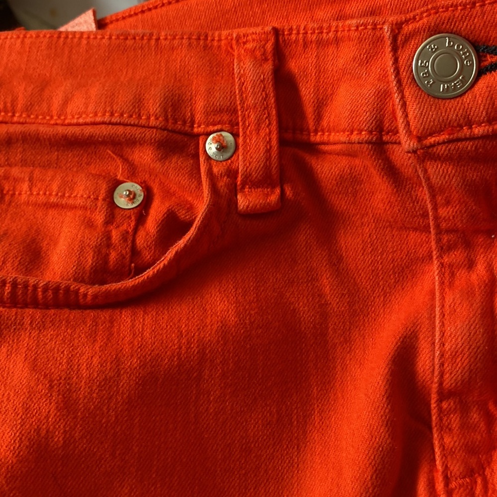 rag & bone skinny jean, 28 - red orange, silver grommet,  made in USA - Picture 4 of 11